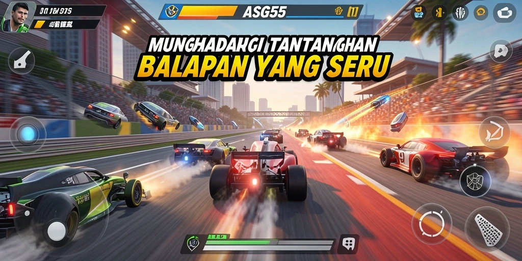 Screenshot ASG55 menampilkan aksi balapan yang mendebarkan.