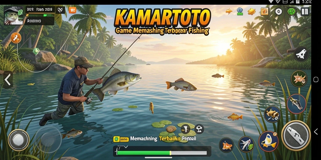 Tampilan gameplay KAMARTOTO menampilkan aksi memancing yang mendebarkan.