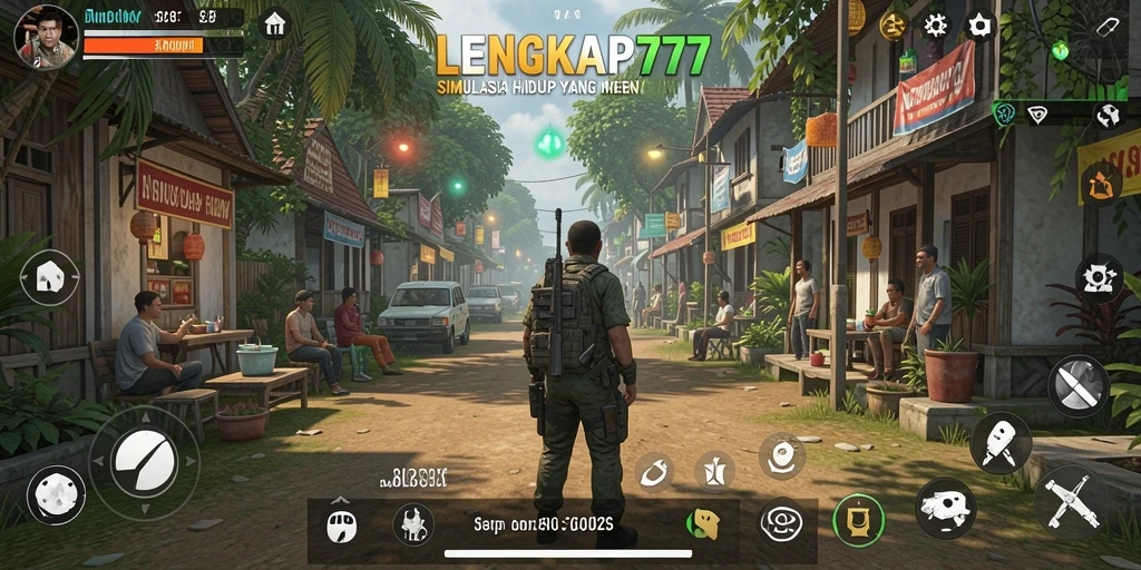 Screenshot gameplay LENGKAP777 menampilkan interaksi sosial dan kustomisasi karakter.