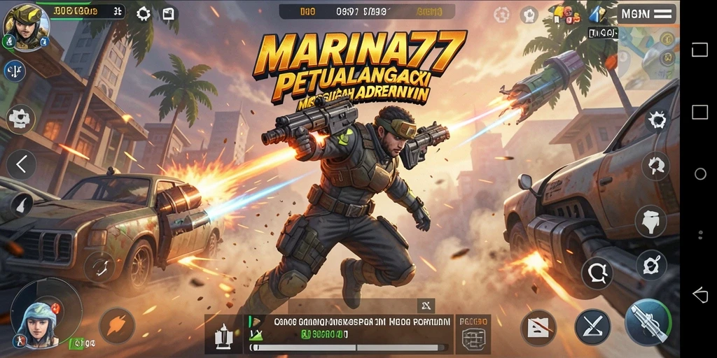 Screenshot permainan <strong>MARINA77</strong> menampilkan aksi mendebarkan saat bertarung dengan musuh.
