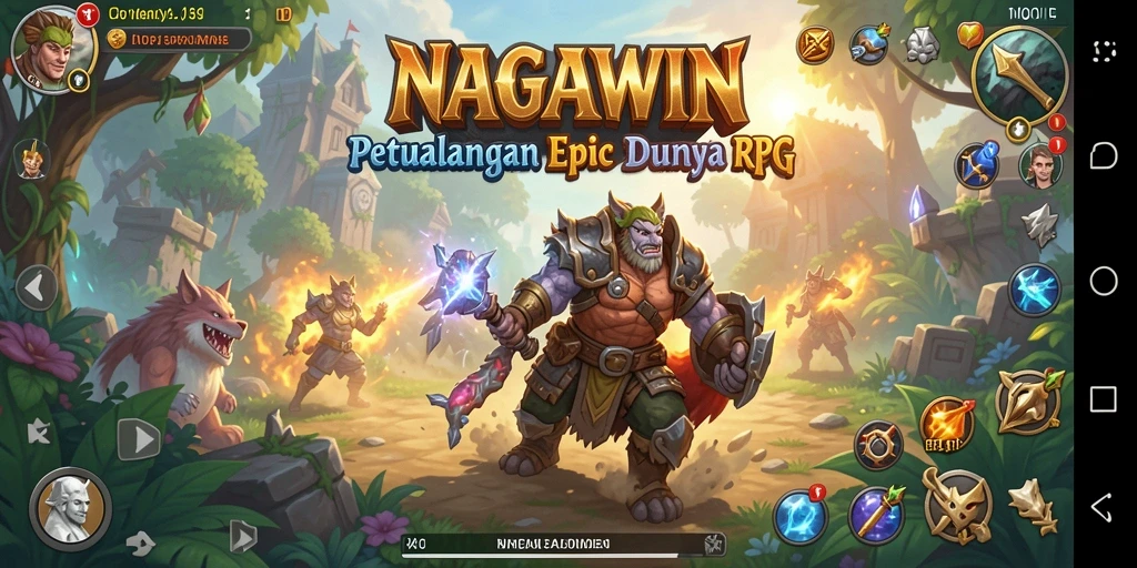 Screenshot NAGAWIN menampilkan aksi pertempuran epik RPG.