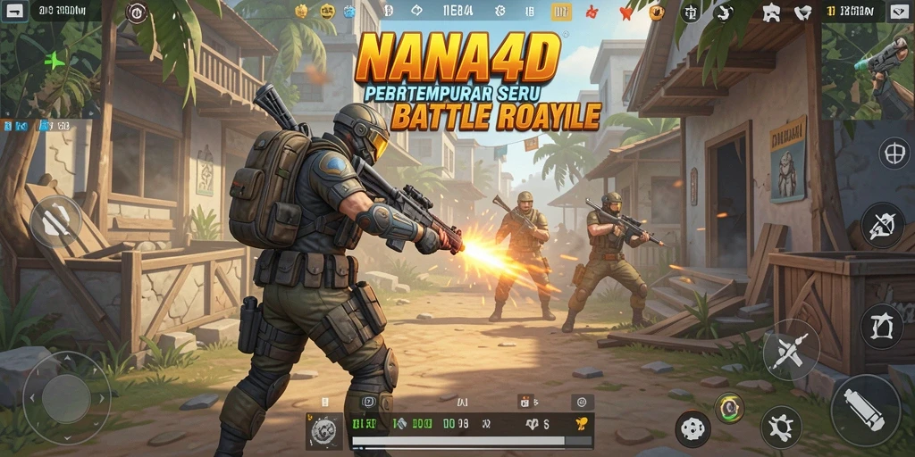 Tampilan gameplay <strong>NANA4D</strong> yang penuh aksi dalam pertempuran Battle Royale.