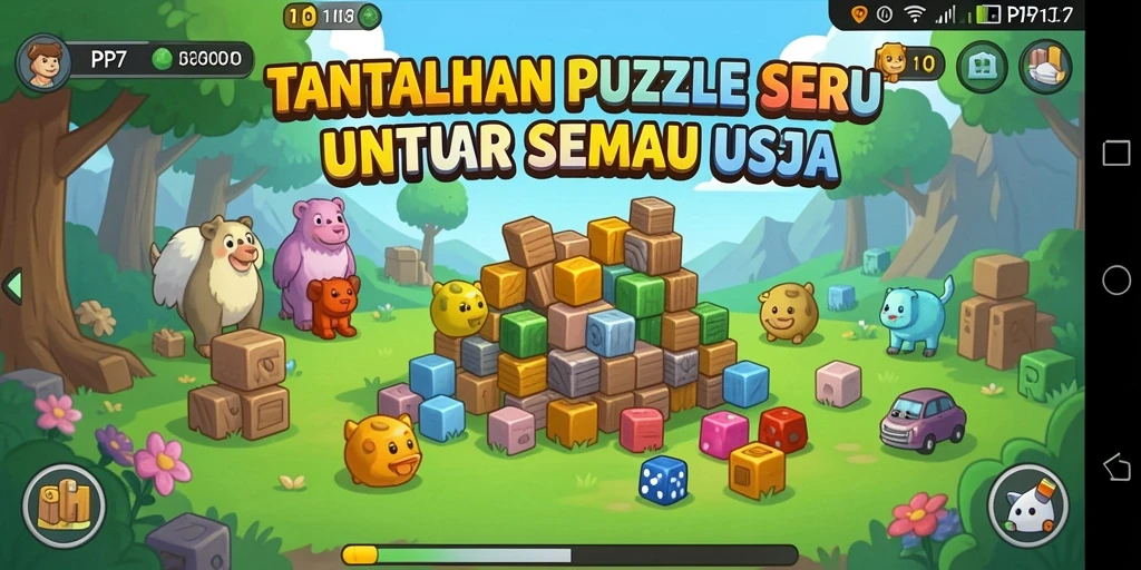 Screenshot utama gameplay PP7 menampilkan tantangan puzzle yang menarik.