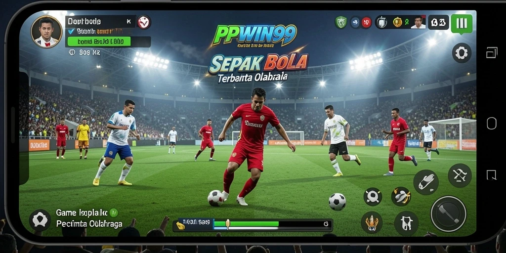 Screenshot dari gameplay PPWIN99 menunjukkan aksi sepak bola yang menegangkan.