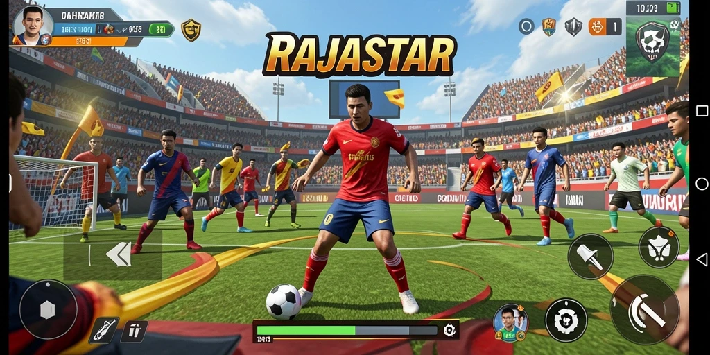 Tampilan gameplay RAJASTAR menampilkan aksi olahraga yang mendebarkan.