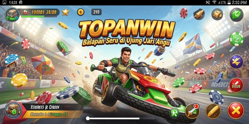 Screenshot gameplay <strong>TOPANWIN</strong> menampilkan balapan seru di trek kota.