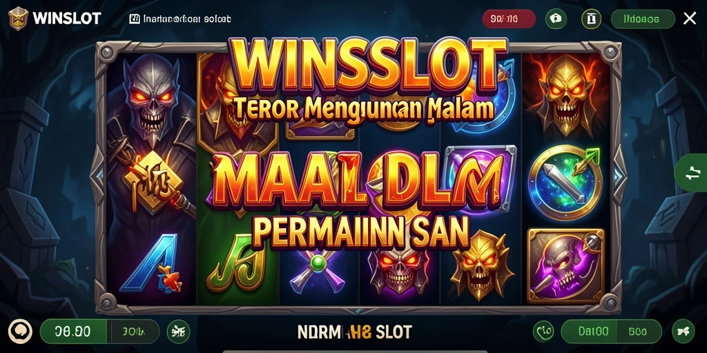 Screenshot gameplay <strong>WINSLOT</strong> yang menampilkan suasana mencekam dan simbol-simbol menyeramkan.