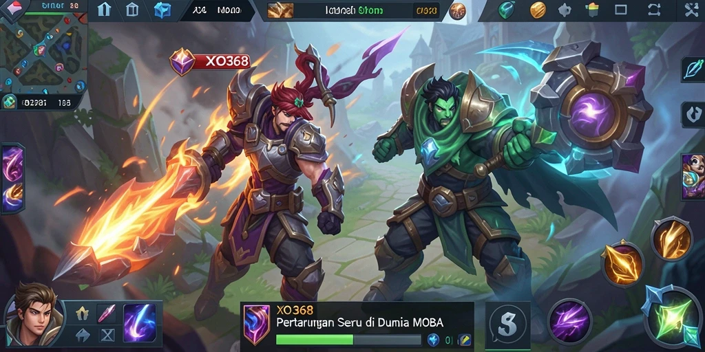 Screenshot utama XO368 menampilkan pertarungan taktis dan karakter unik.